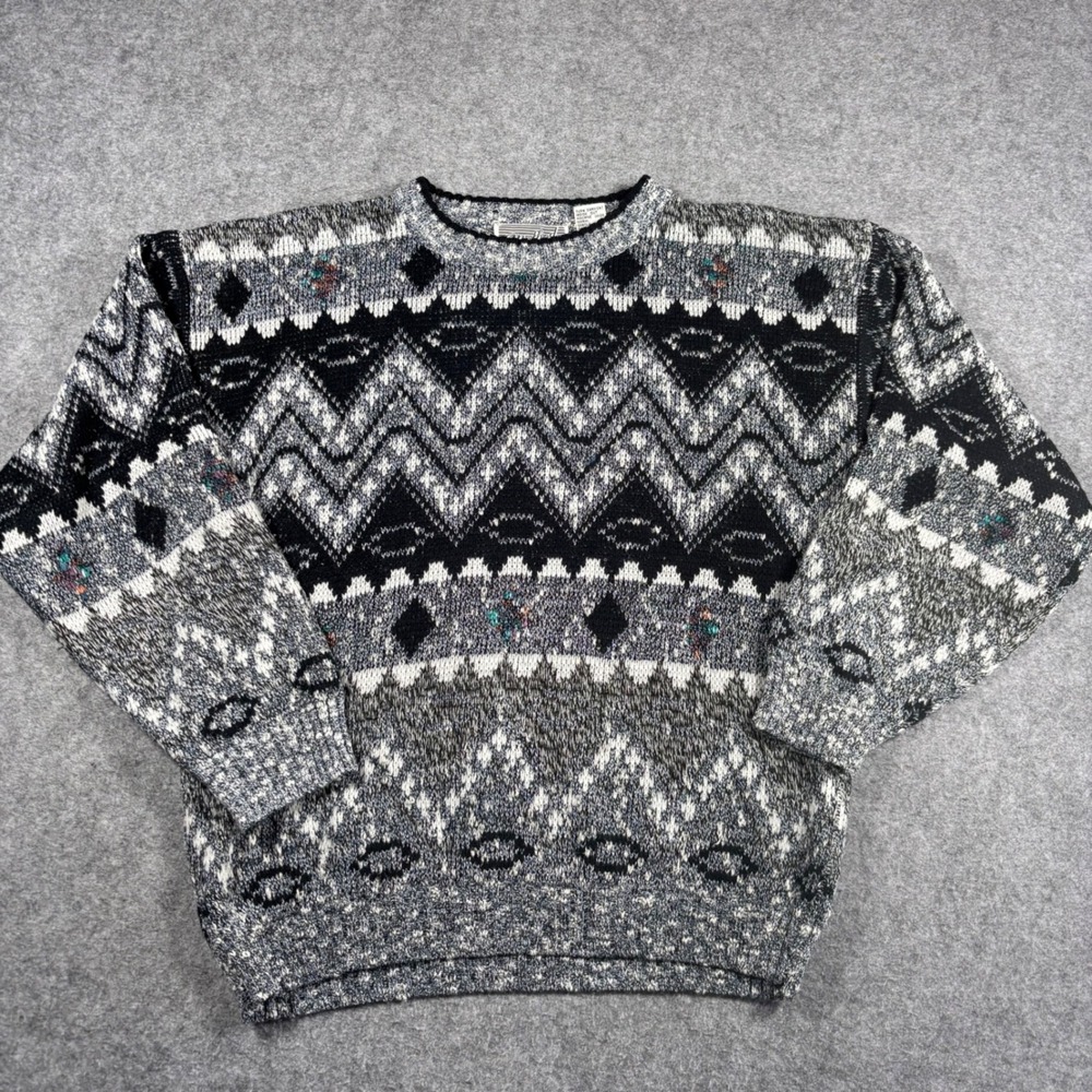 Method Vintage 90s Geometric Aztec Crewneck Sweater Mens Small Black Gray